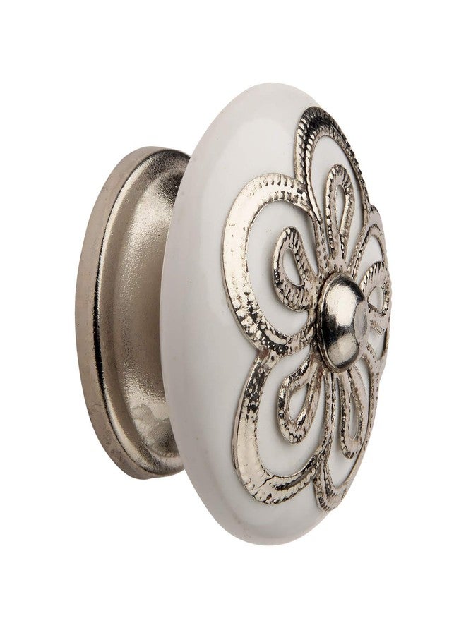 HOBKNOBS Ceramic White Nickel Plated Cabinet/Draw Knob with Ornate Flower Top, (2)... - Image 3